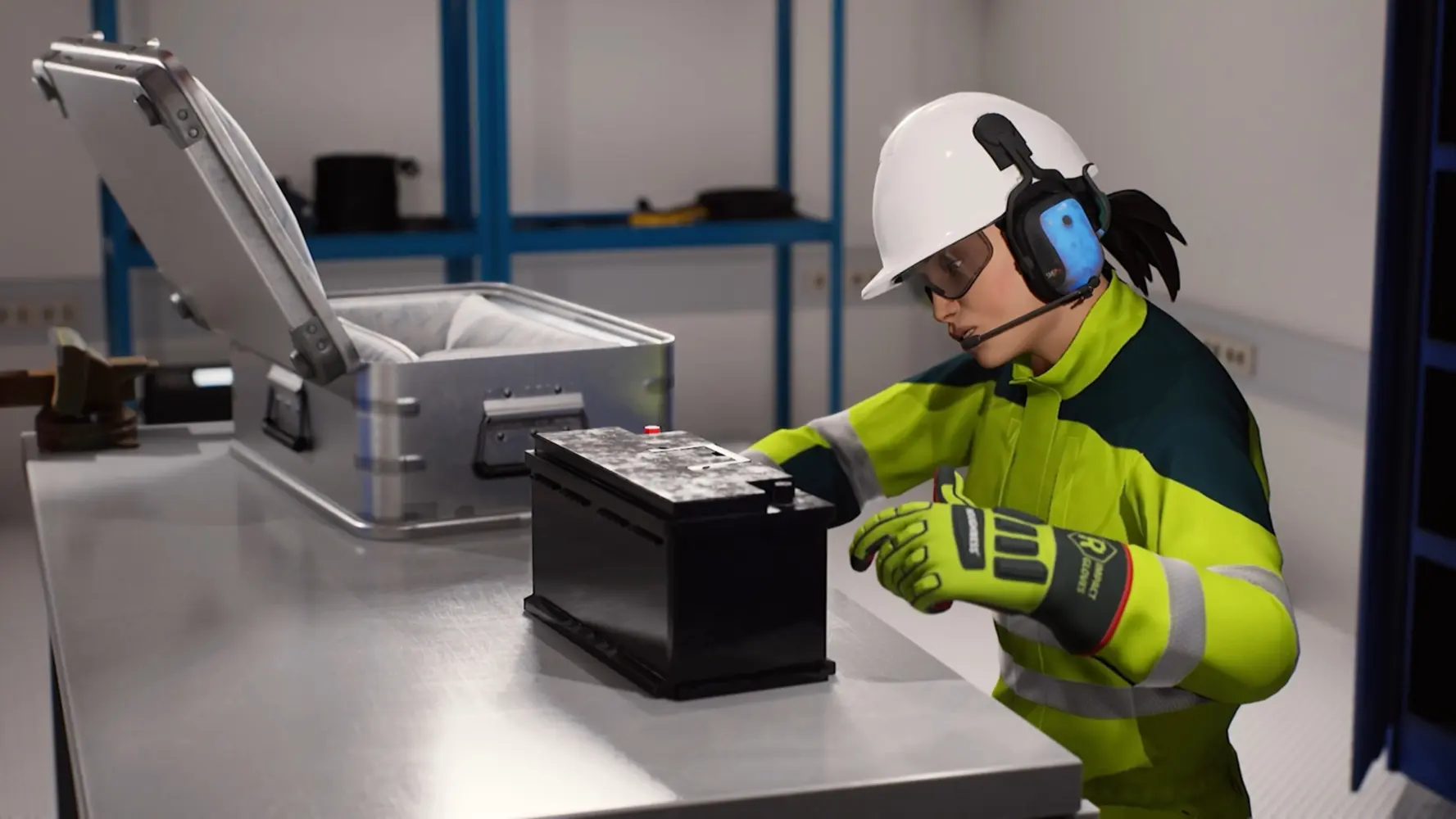 Woman looking at battery